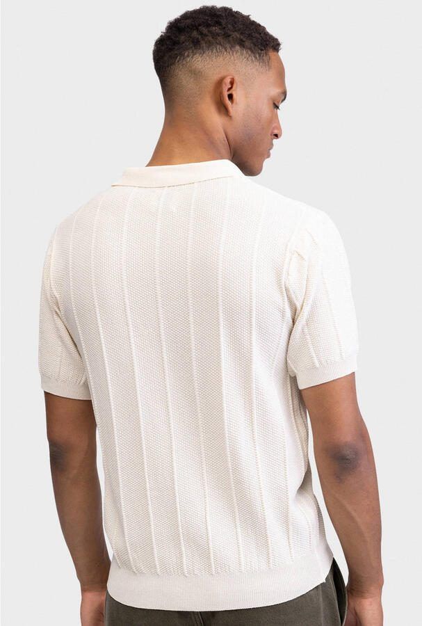Redefined Rebel regular polo met ingebreid patroon ecru - Foto 3