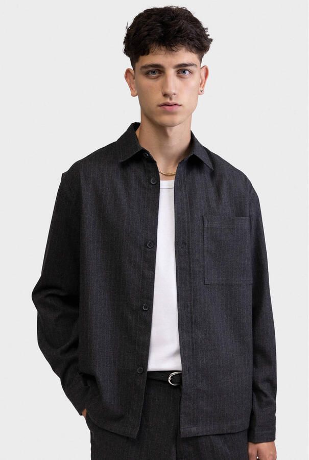 Redefined Rebel relaxed fit overhemd met krijtstreep grijs