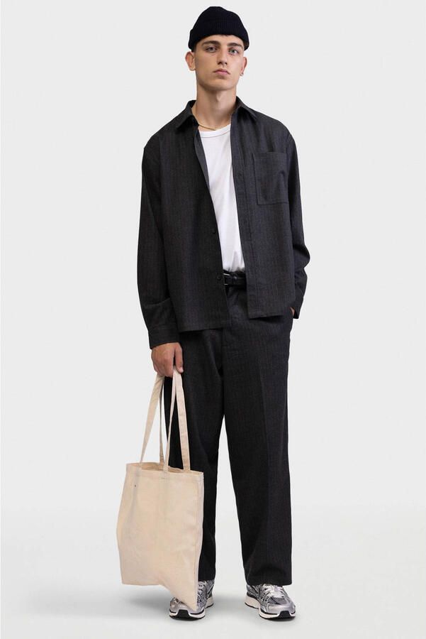 Redefined Rebel relaxed fit pantalon met krijtstreep grijs