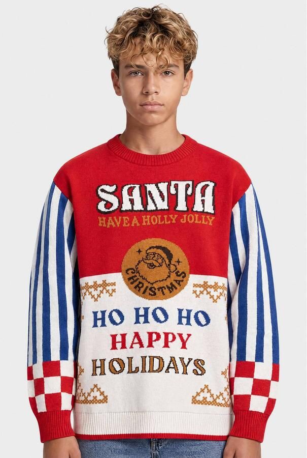 Redefined Rebel sweater met tekst rood blauw wit Trui Jongens Katoen Ronde hals
