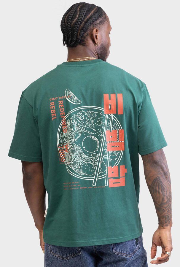 Redefined Rebel T-shirt met backprint donkergroen - Foto 3