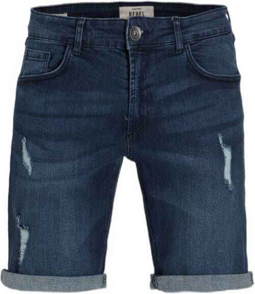 Redefined Rebel regular fit jeans short Oslo Destroy ocean blue