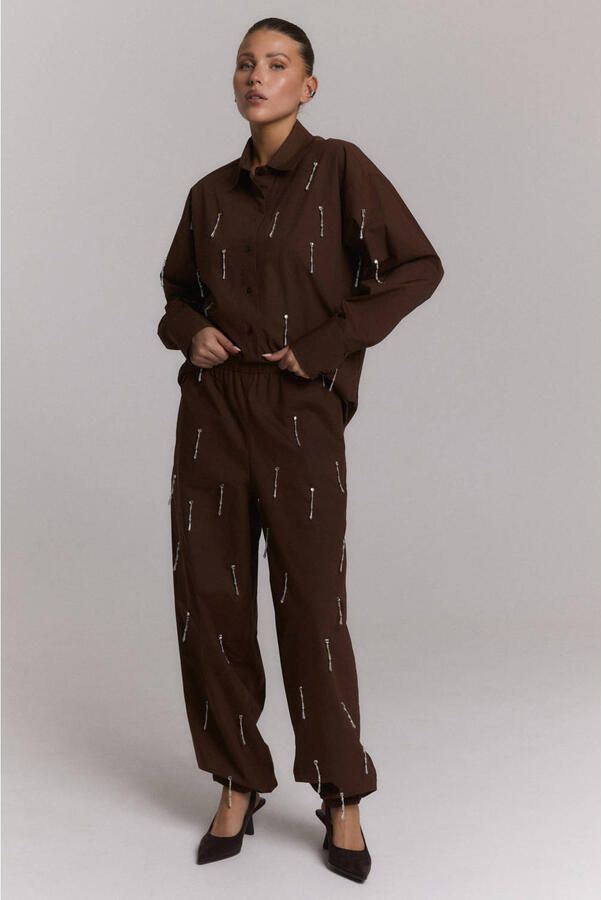 Refined Department ballonbroek met kraaltjes donkerbruin