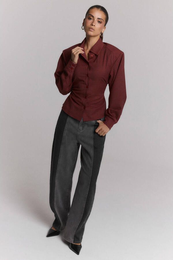 Refined Department barrel gestreepte jeans grijs