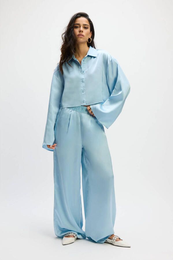 Refined Department wide leg regular waist broek lichtblauw