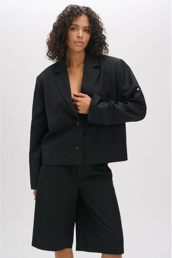 Refined Department cropped blazer met backprint zwart