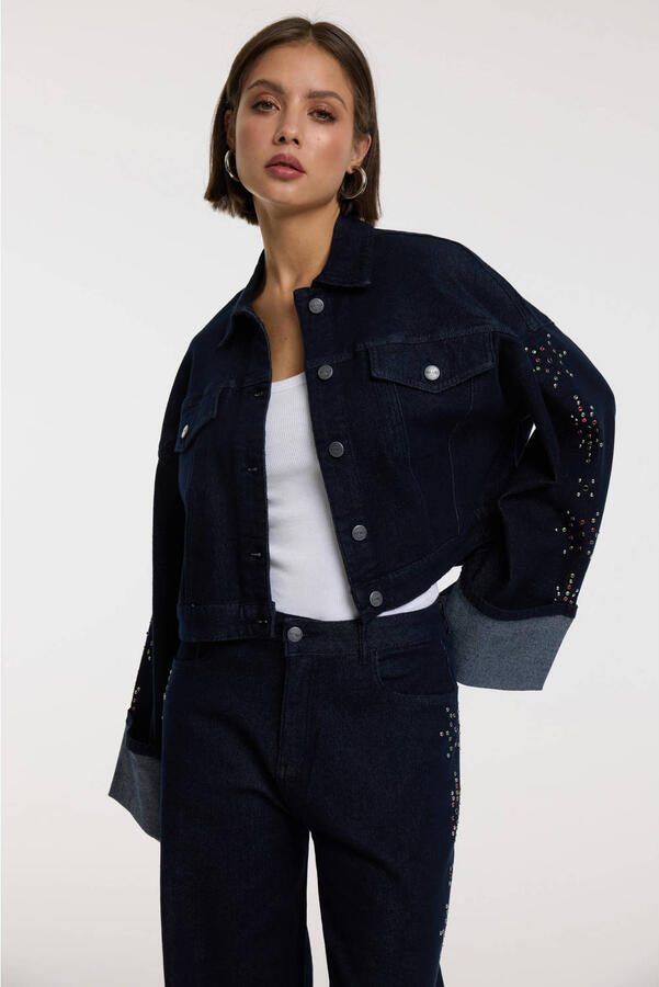 Refined Department denim spijkerjas met glitter dark blue denim