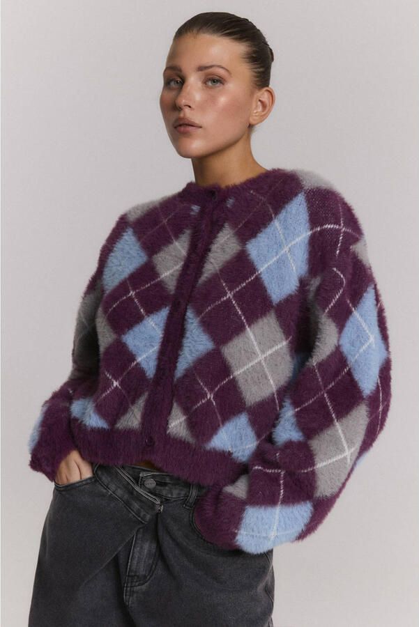 Refined Department gebreid geruit vest paars