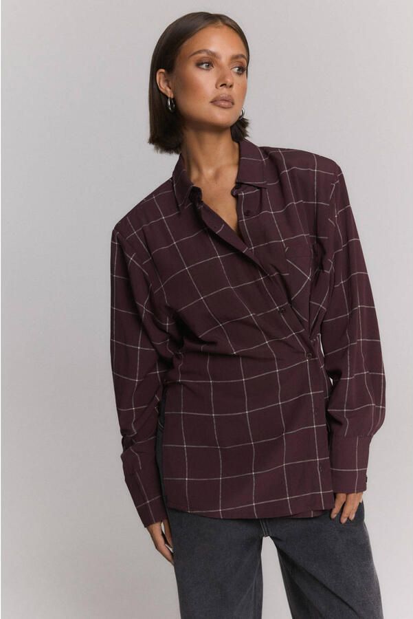 REFINED DEPARTMENT Dames Blouses Ladies Woven Blouse Check Shoulder Pads Naro Bordeaux - Foto 5