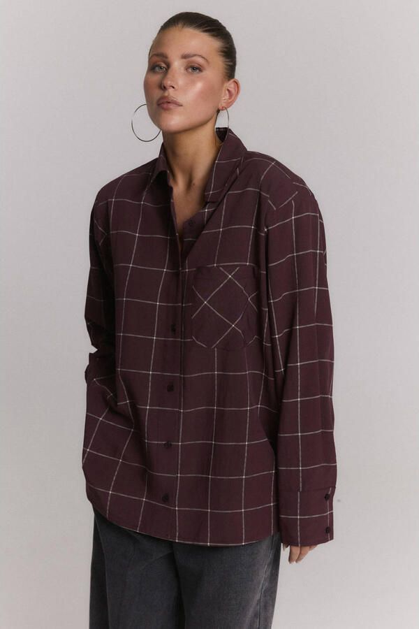 REFINED DEPARTMENT Dames Blouses Ladies Woven Blouse Check Shoulder Pads Naro Bordeaux - Foto 6