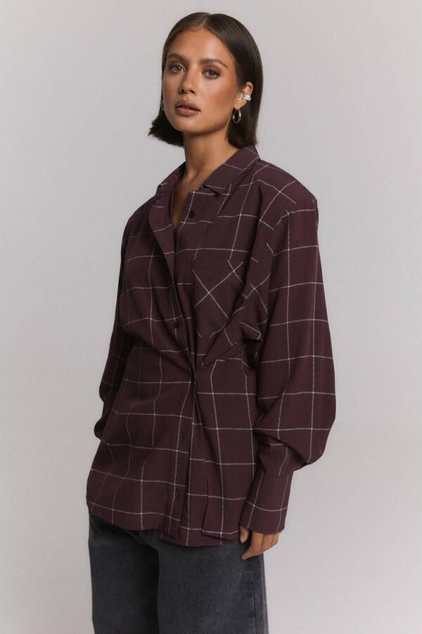 REFINED DEPARTMENT Dames Blouses Ladies Woven Blouse Check Shoulder Pads Naro Bordeaux - Foto 7
