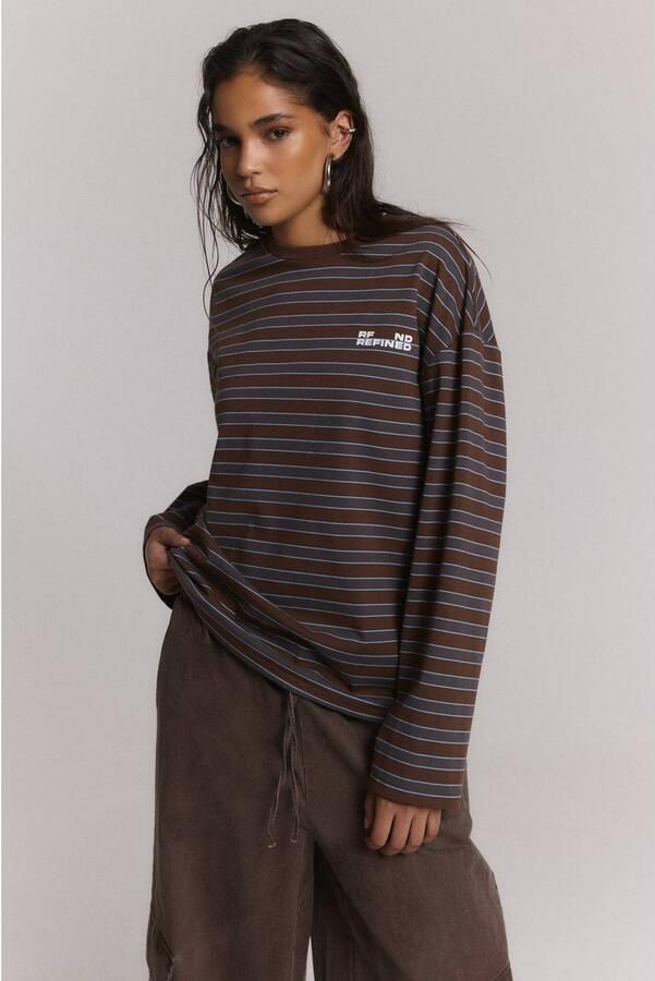 REFINED DEPARTMENT Dames Tops & T-shirts Ladies Knitted Oversized Striped Longsleeve Amelie Bruin - Foto 5