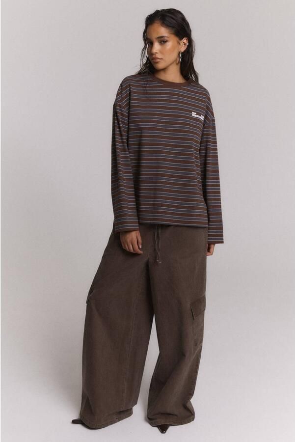 REFINED DEPARTMENT Dames Tops & T-shirts Ladies Knitted Oversized Striped Longsleeve Amelie Bruin - Foto 6