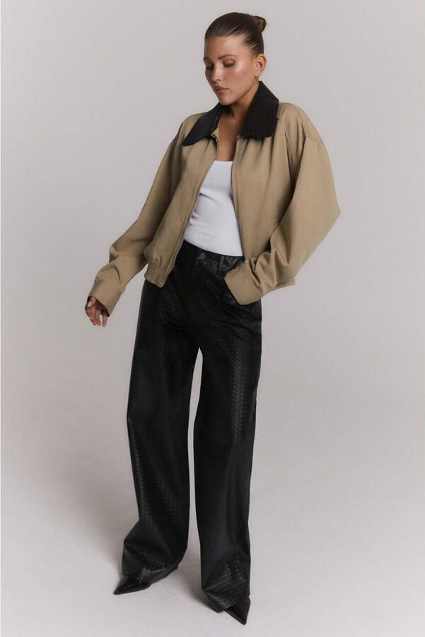 Refined Department imitatieleren wide leg casual broek zwart