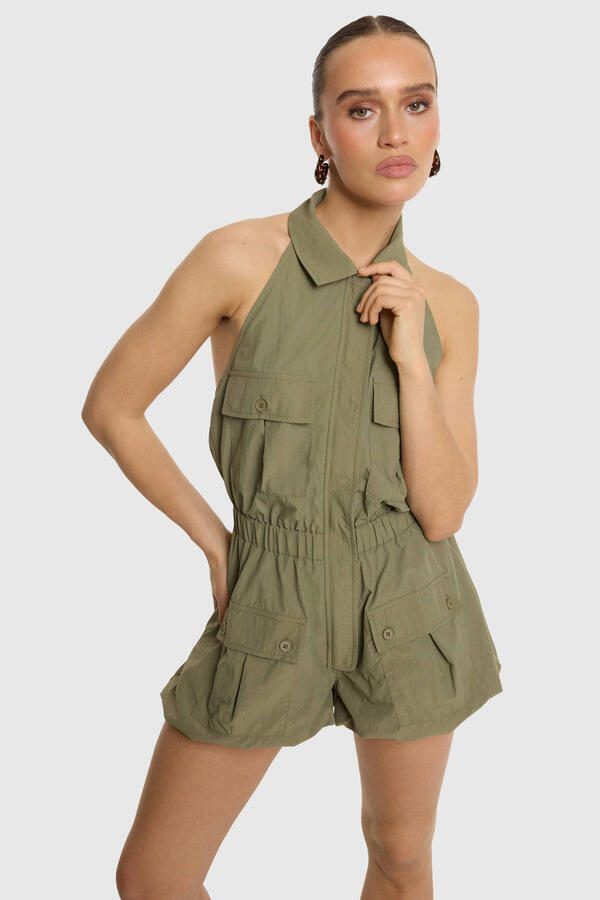 Refined Department playsuit met open rug groen