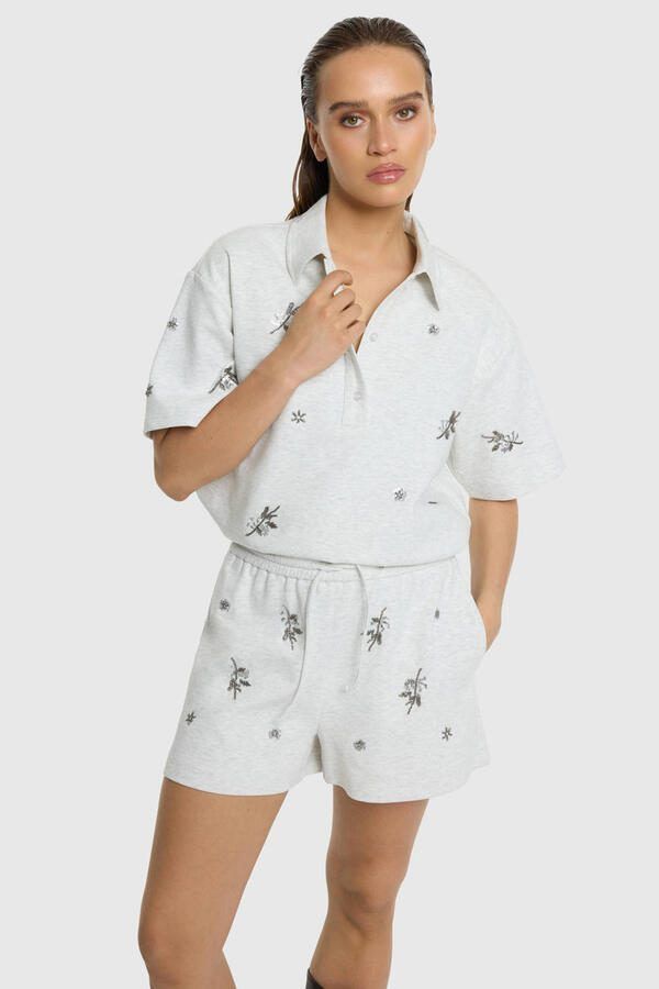 Refined Department regular waist sweatshort met pailletten lichtgrijs