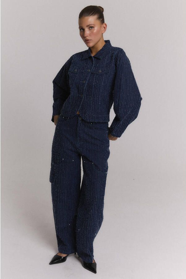 Refined Department barrel jeans met studs donkerblauw