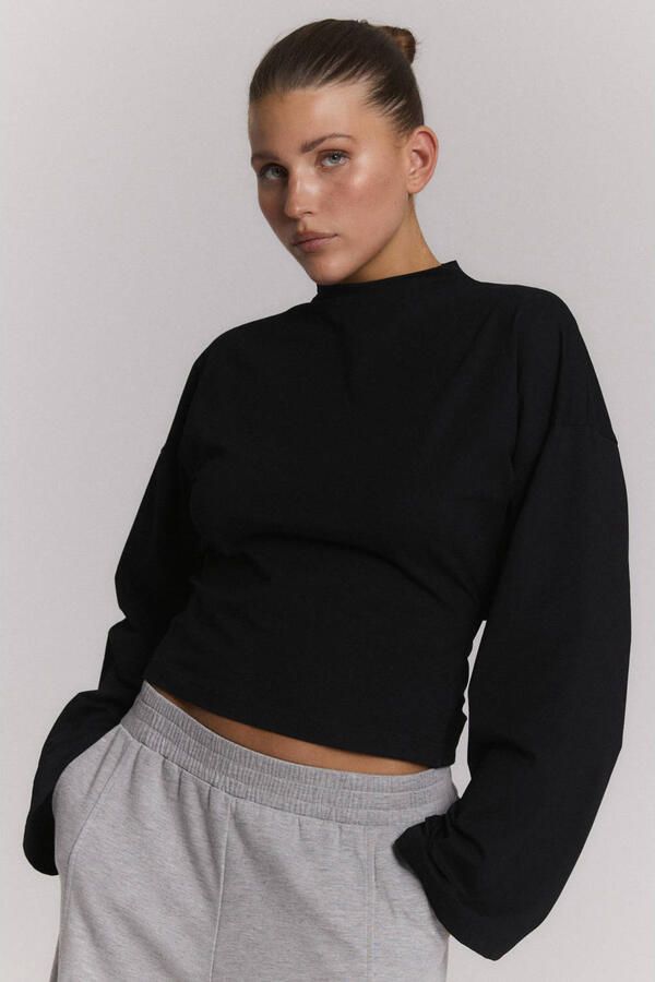 REFINED DEPARTMENT Dames Tops & T-shirts Ladies Knitted Longsleeve Detail Back Feather Zwart - Foto 5
