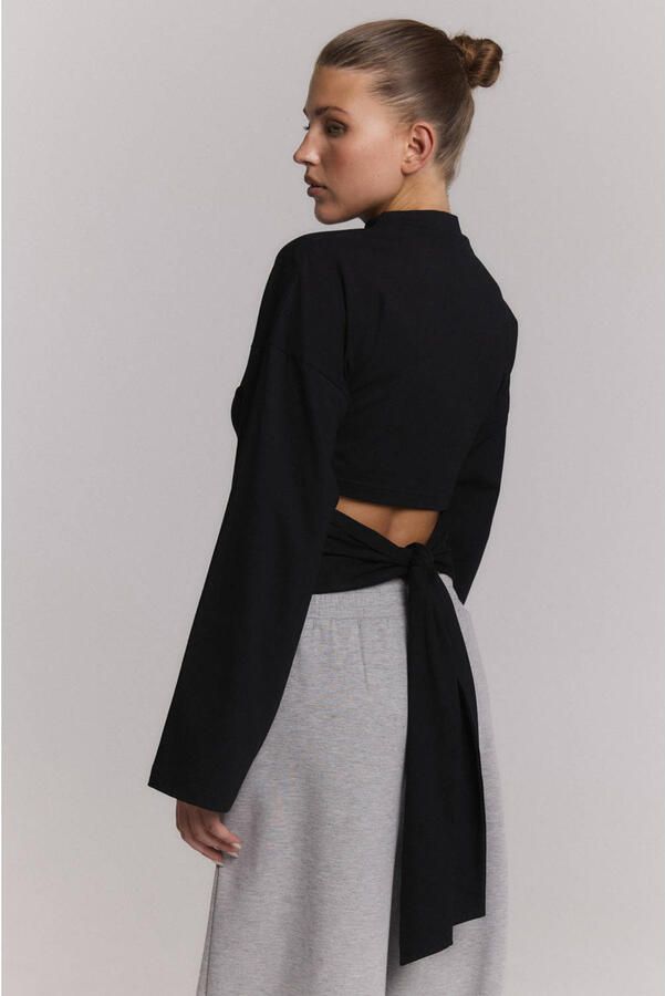 REFINED DEPARTMENT Dames Tops & T-shirts Ladies Knitted Longsleeve Detail Back Feather Zwart - Foto 6