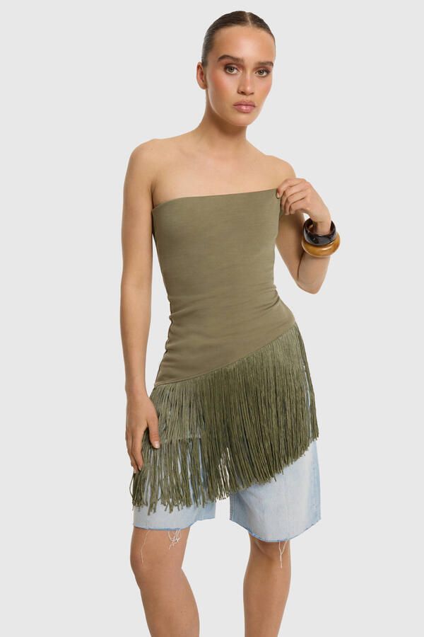 Refined Department top met franjes groen