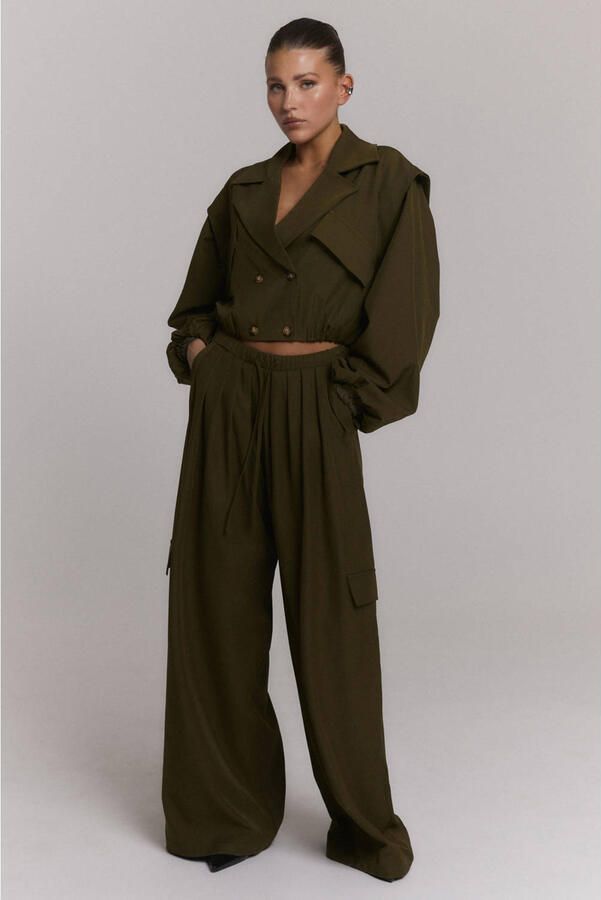 REFINED DEPARTMENT Dames Broeken Ladies Woven Wide Leg Cargo Pants Mila Khaki - Foto 4