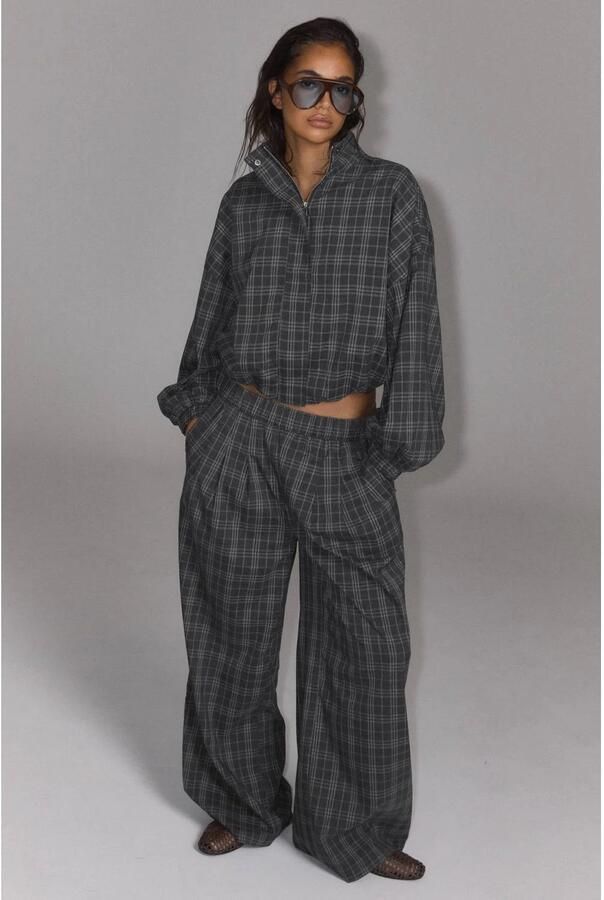 Refined Department wide leg geruite broek grijs