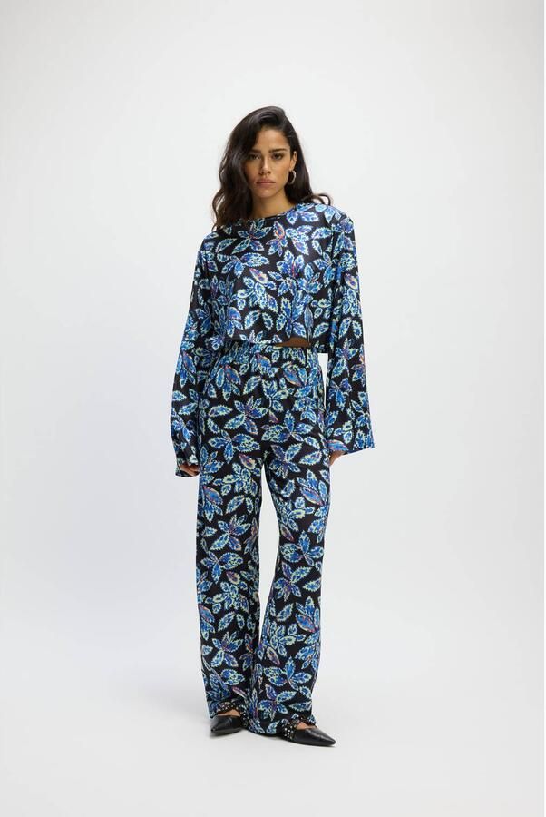 Refined Department wide leg high waist broek blauw