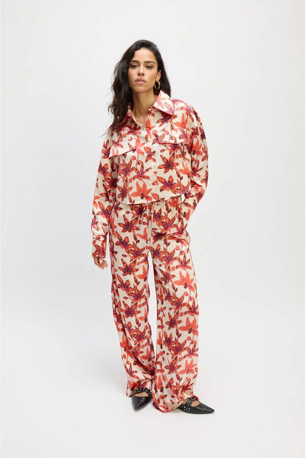 Refined Department wide leg high waist broek rood