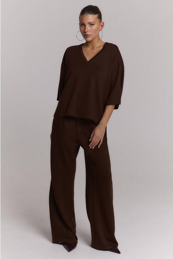 Refined Department wide leg pantalon met plooien donkerbruin