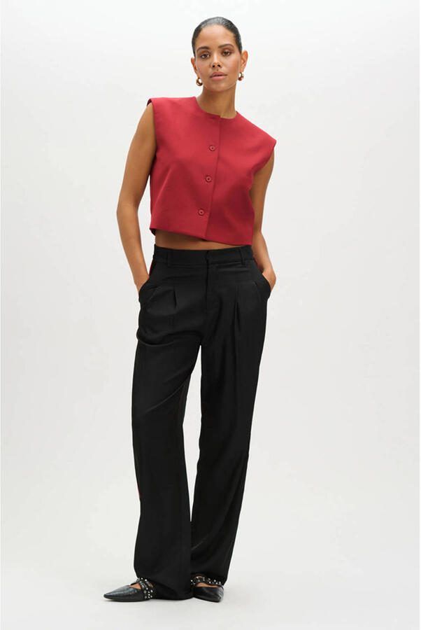 Refined Department wide leg regular waist casual broek zwart