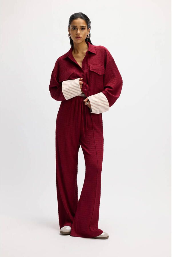Refined Department wide leg regular waist pantalon donkerrood - Foto 5