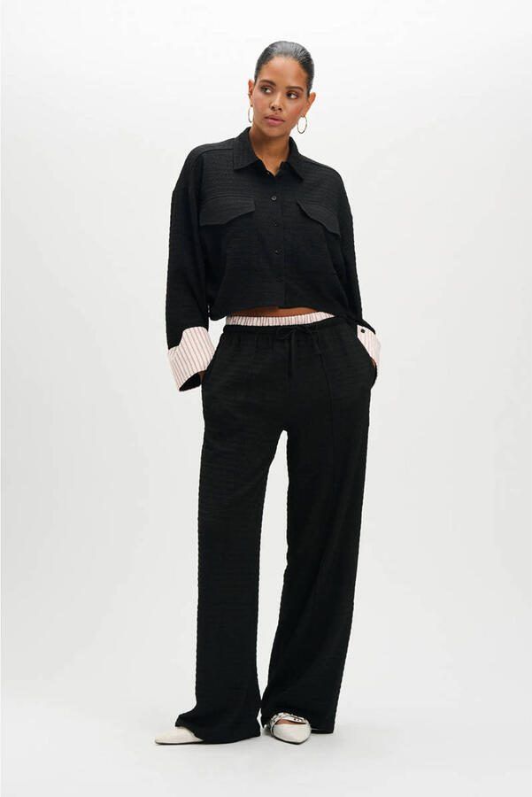 Refined Department wide leg regular waist pantalon zwart