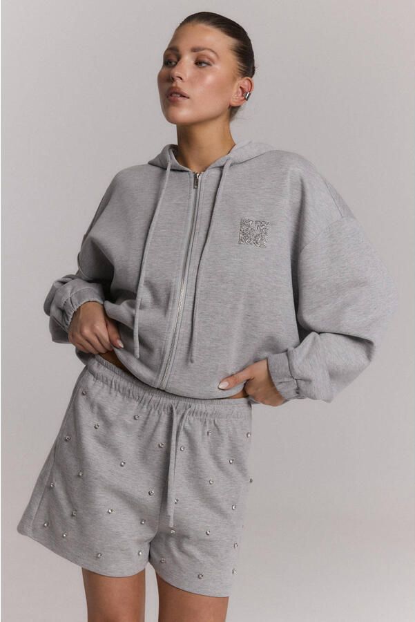 Refined Department wide leg sweatshort met strass-steentjes grijs