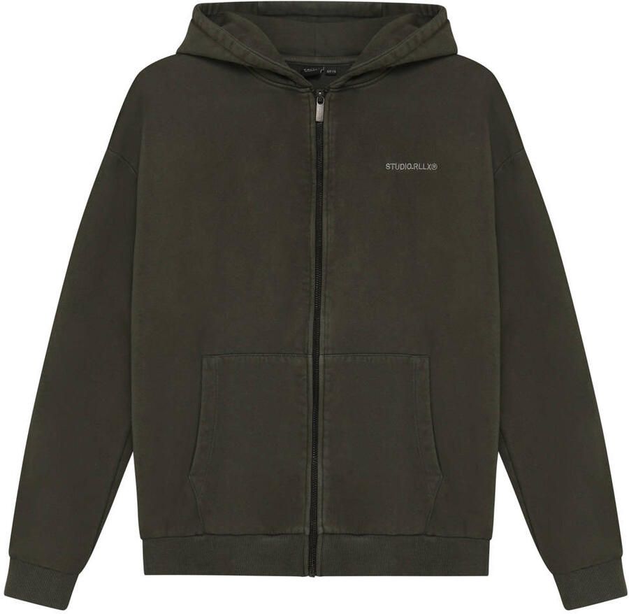 Rellix oversized sweatvest met borduursels donkergroen Effen