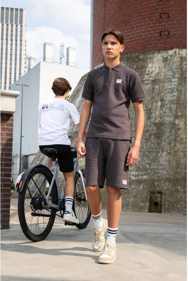 Rellix straight regular waist sweatshort grijs met textuur - Foto 2