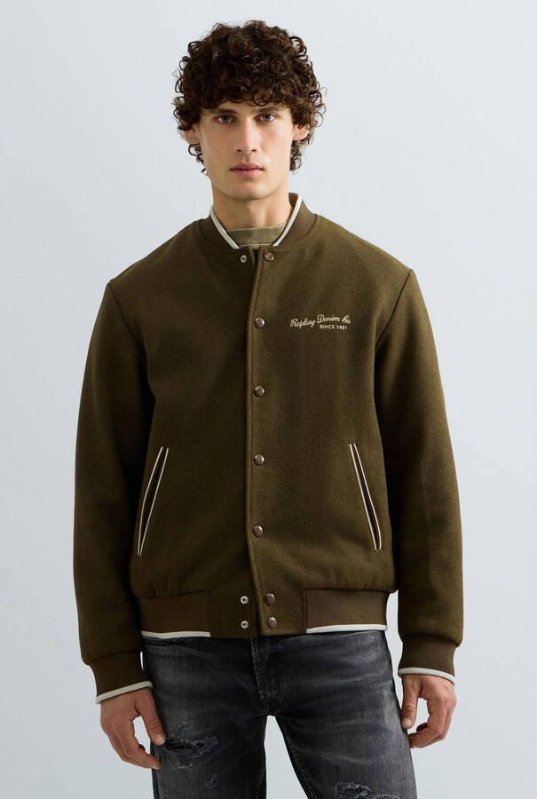 REPLAY bomberjack met borduursels en backprint military brown