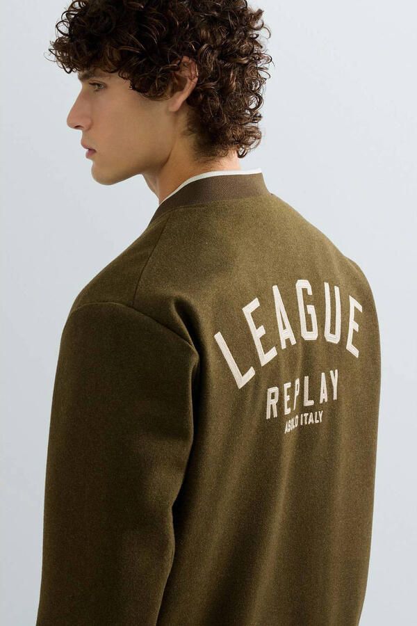 REPLAY bomberjack met borduursels en backprint military brown - Foto 3