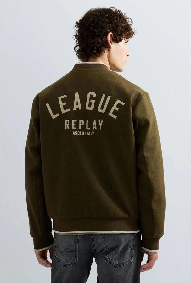 REPLAY bomberjack met borduursels en backprint military brown - Foto 2