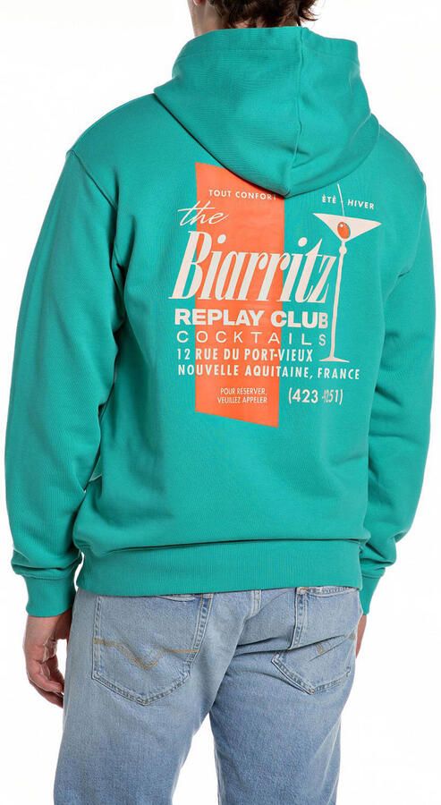 REPLAY hoodie met backprint turquoise - Foto 2