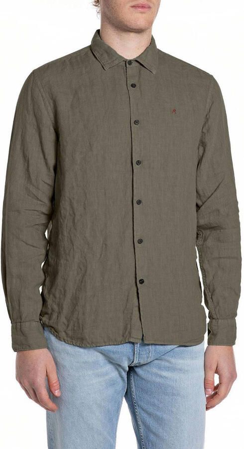 REPLAY linnen regular casual overhemd groen
