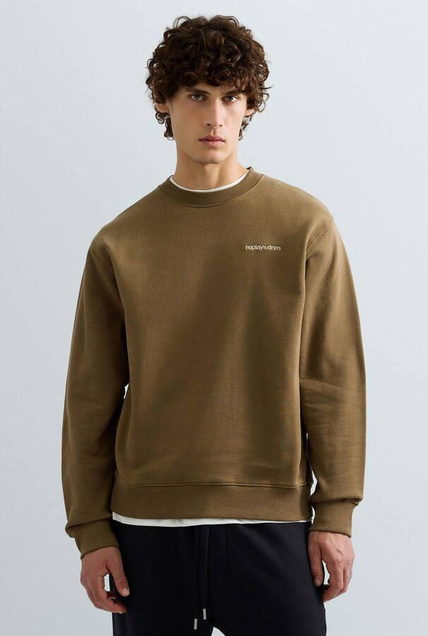 REPLAY regular fit trui met borduursels bruin