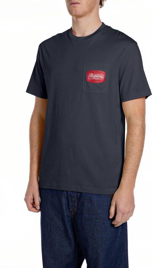 REPLAY regular T-shirt donkerblauw