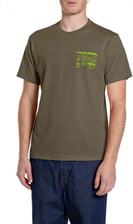 REPLAY regular T-shirt met backprint donkergroen