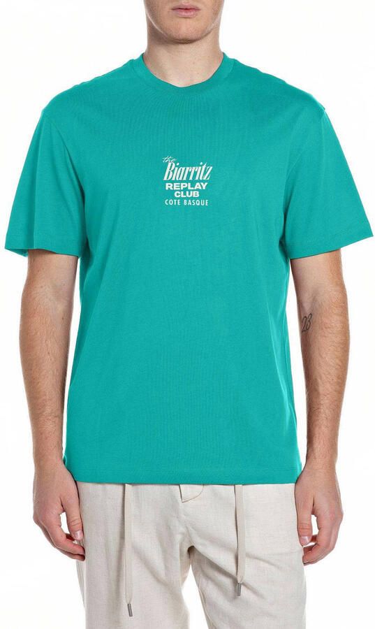 REPLAY regular T-shirt met backprint groen