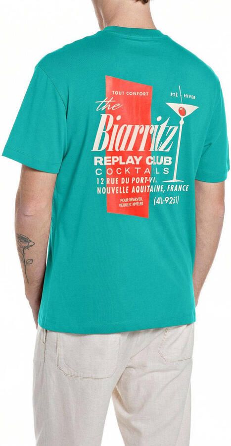 REPLAY regular T-shirt met backprint groen - Foto 2