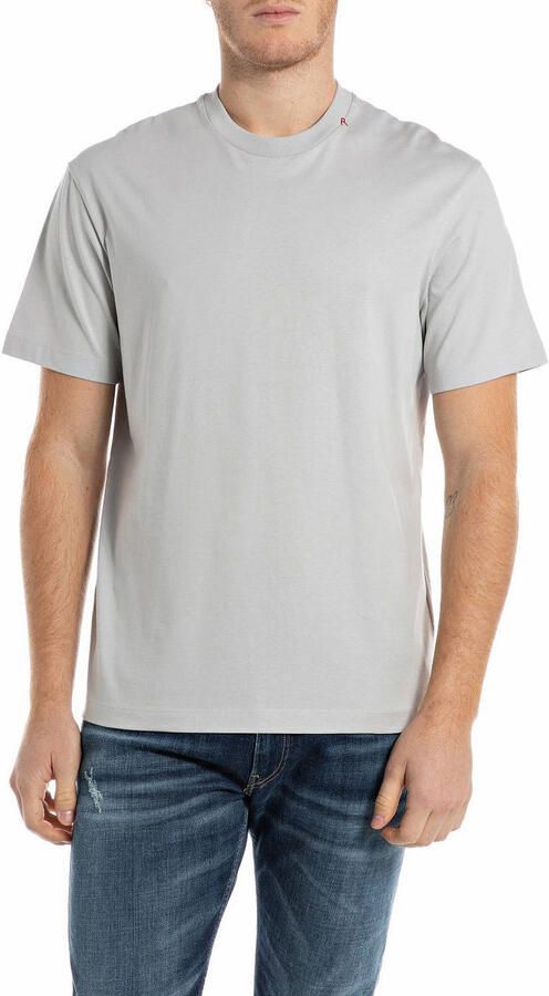 REPLAY regular T-shirt met backprint lichtgrijs
