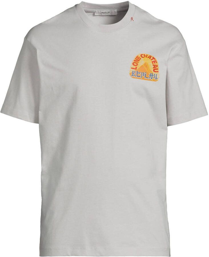 REPLAY regular T-shirt met backprint lichtgrijs - Foto 3