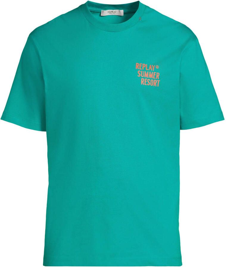 REPLAY regular T-shirt met backprint turquoise - Foto 2