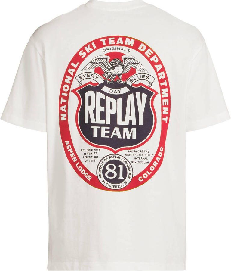 REPLAY regular T-shirt met backprint wit - Foto 2