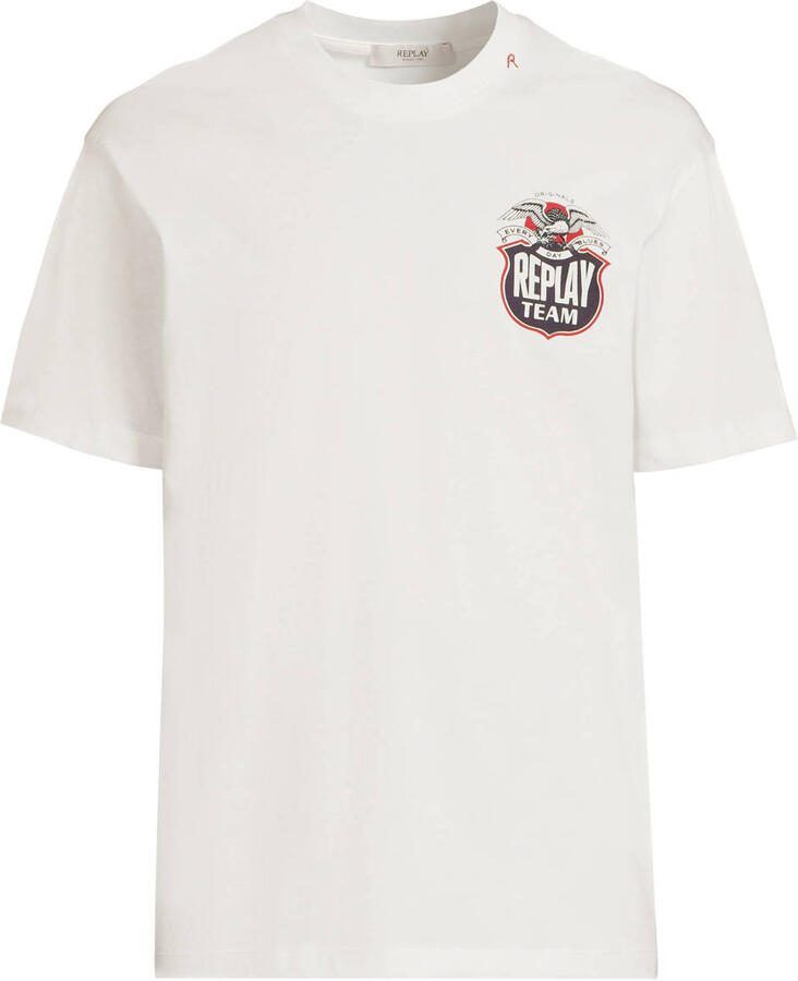 REPLAY regular T-shirt met backprint wit - Foto 3